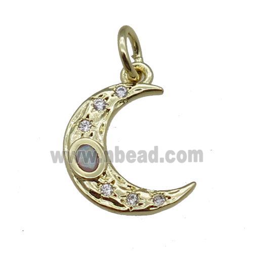 copper moon pendant paved zircon, gold plated