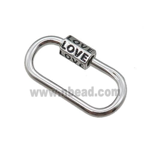 copper Carabiner Clasp, LOVE, platinum plated