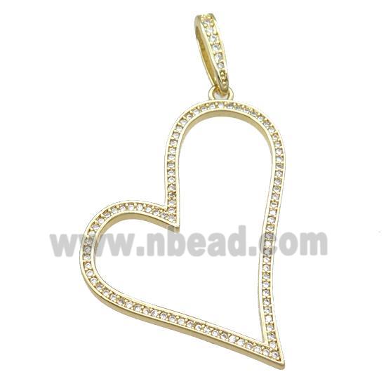 copper heart pendant pave zircon, gold plated