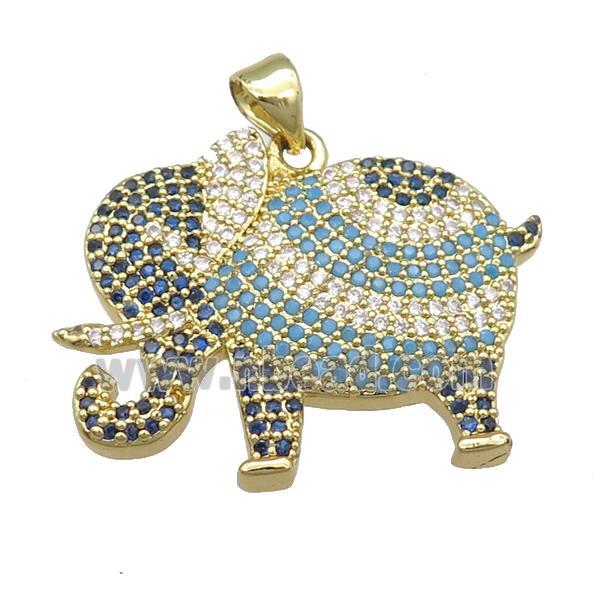 copper elephant pendant pave zircon, gold plated