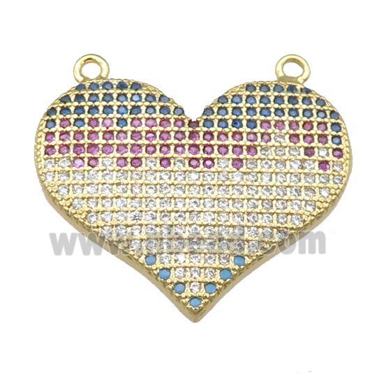 copper heart pendant pave zircon with 2loops, gold plated