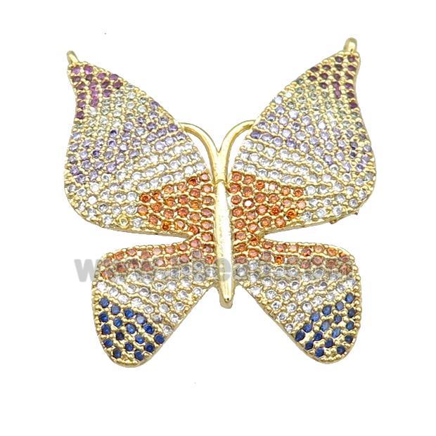 copper butterfly pendant pave zircon with 2loops, gold plated