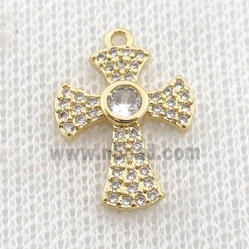 copper cross pendant pave zircon, gold plated