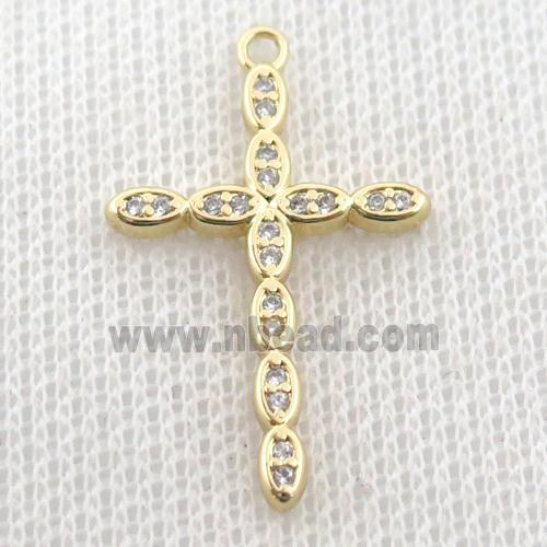 copper cross pendant pave zircon, gold plated