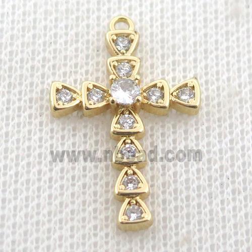 copper cross pendant pave zircon, gold plated