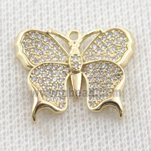 copper butterfly pendant pave zircon, gold plated