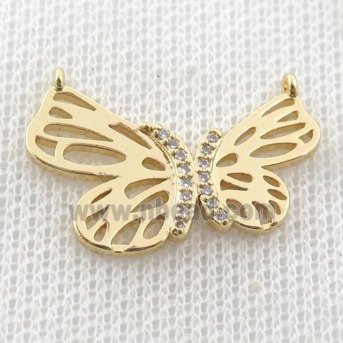 copper butterfly pendant pave zircon, gold plated