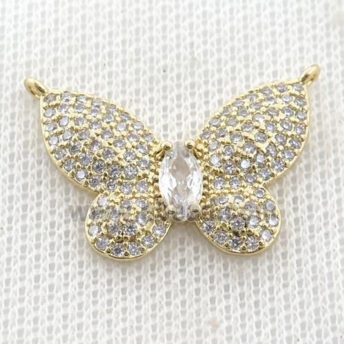 copper butterfly pendant pave zircon, gold plated