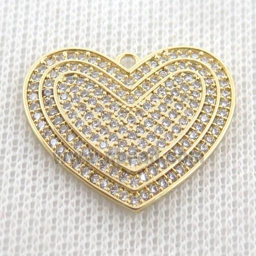 copper heart pendant pave zircon, gold plated