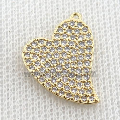 copper heart pendant pave zircon, gold plated