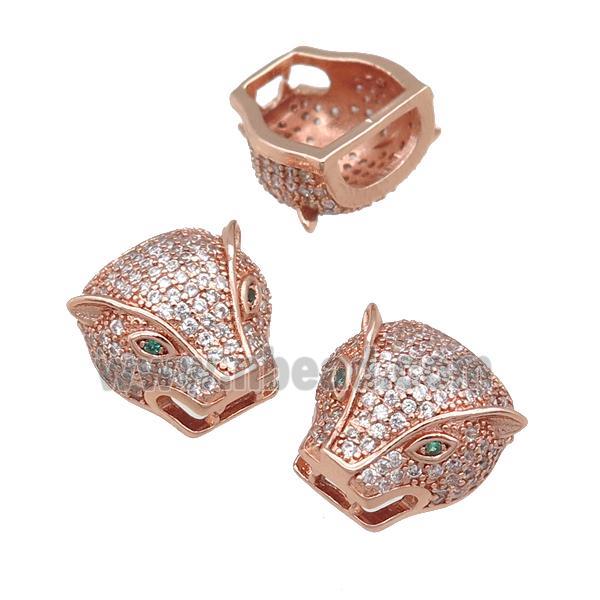 copper leopardhead beads pave zircon, rose gold