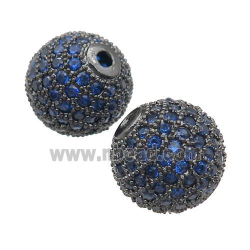 round copper beads paved blue zircon, black plated