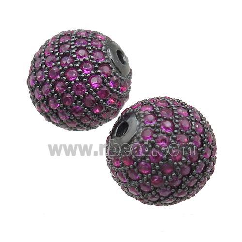 round copper beads paved hotpink zircon, black plated