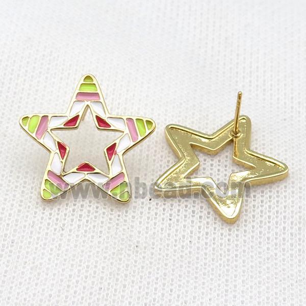 copper Star Stud Earring with Enameled, gold plated