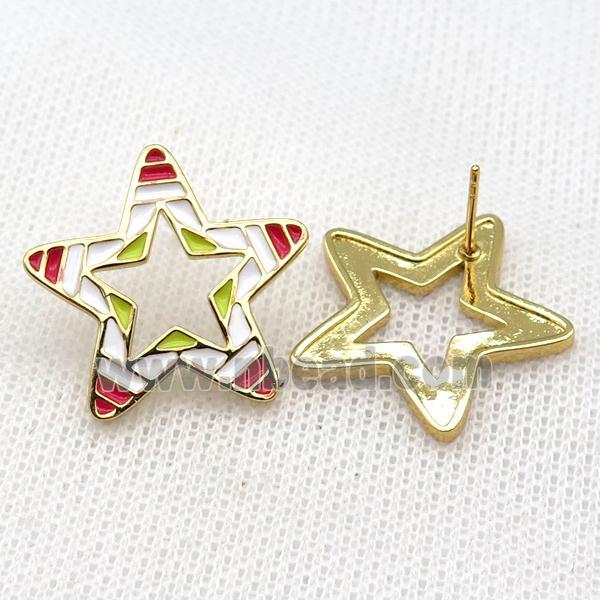 copper Star Stud Earring with Enameled, gold plated