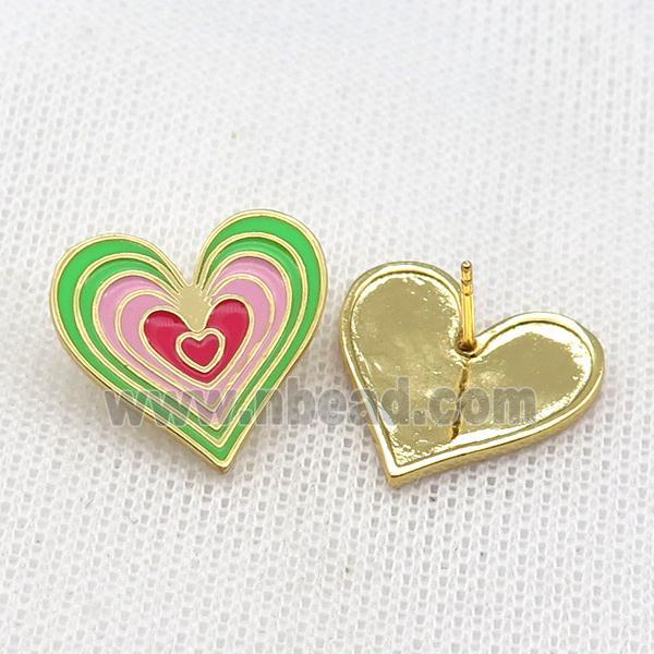 copper Heart Stud Earring with Enameled, gold plated