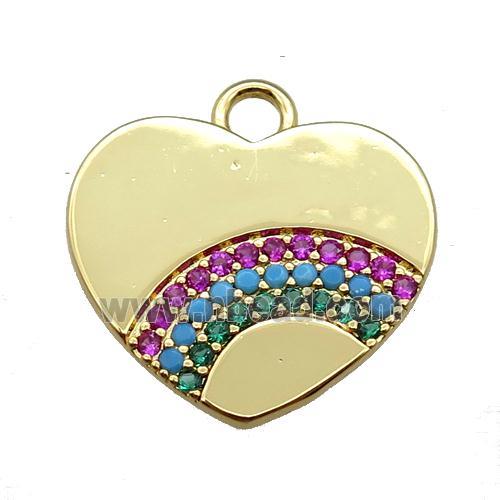 copper heart pendant pave rainbow zircon, gold plated