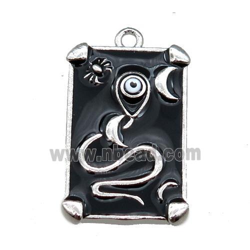 Copper Tarot Card Pendant with black Enamel, Platinum Plated