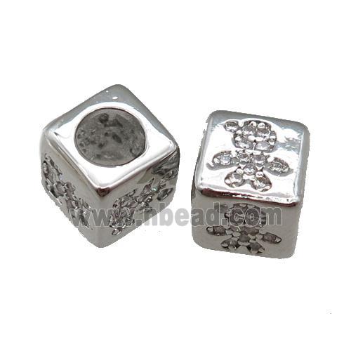 European Style copper cube beads pave zircon, kid, platinum plated