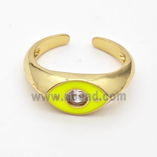 Copper Eye Ring Pave Zirconia Yellow Enamel Gold Plated