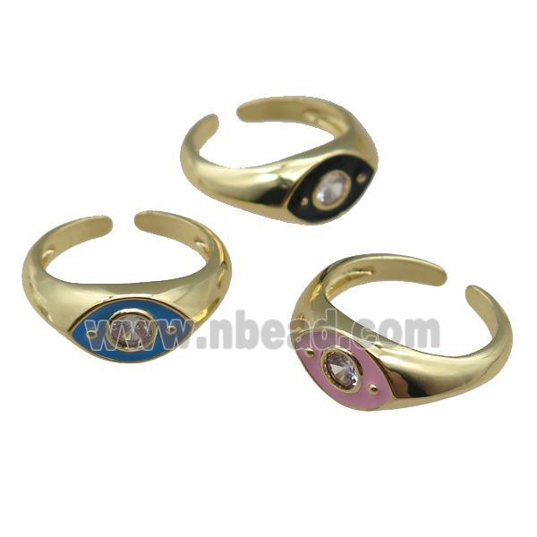 Copper Eye Ring Pave Zirconia Enamel Gold Plated Mixed