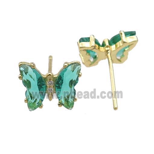 peacockgreen Crystal Glass Butterfly Stud Earrings, gold plated