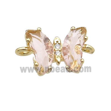 lt.pink Crystal Glass Butterfly Connector, gold plated