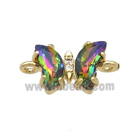 multicolor Crystal Glass Butterfly Connector, gold plated