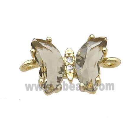 smoky Crystal Glass Butterfly Connector, gold plated