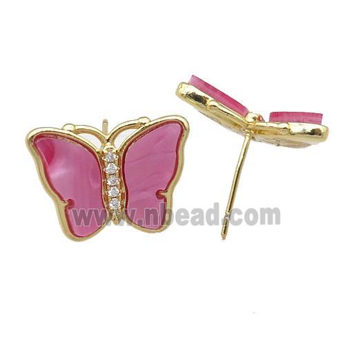 dp.pink Resin Butterfly Stud Earrings, gold plated