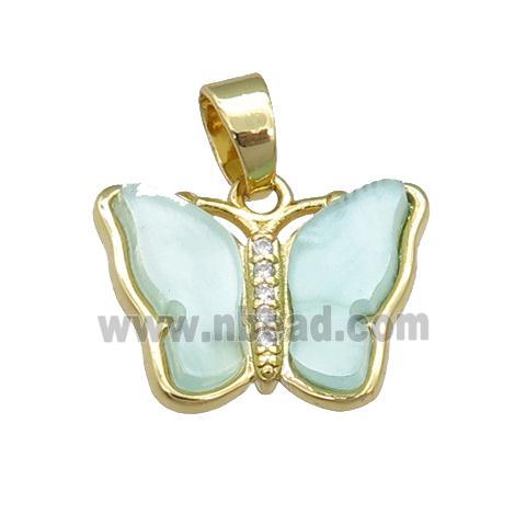 lt.green Resin Butterfly Pendant, gold plated