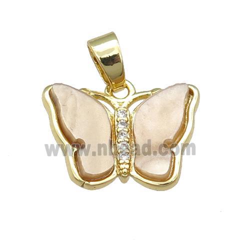 brown Resin Butterfly Pendant, gold plated