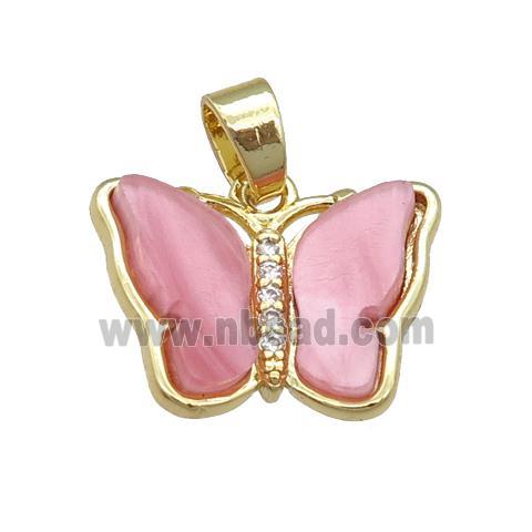 pink Resin Butterfly Pendant, gold plated