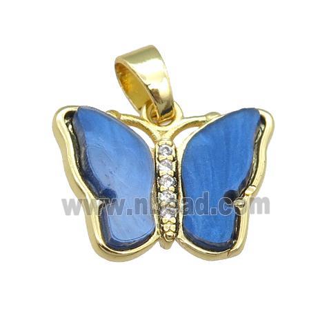 blue Resin Butterfly Pendant, gold plated