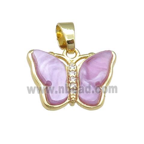 lavender Resin Butterfly Pendant, gold plated