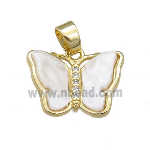 white pearlized Resin Butterfly Pendant, gold plated