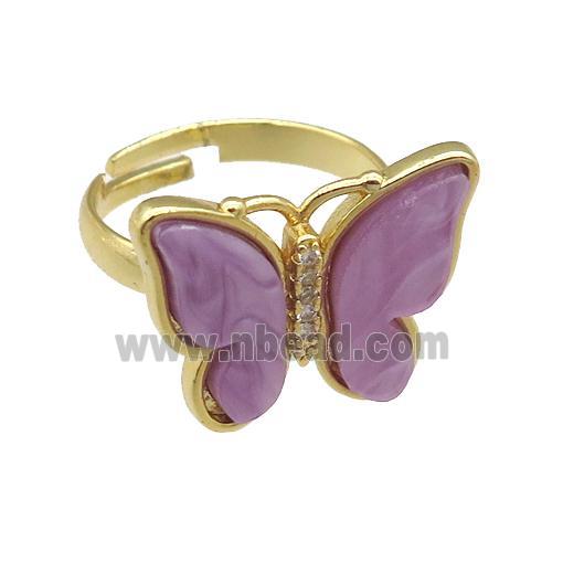 lavender Resin Butterfly Rings, adjustable, gold plated