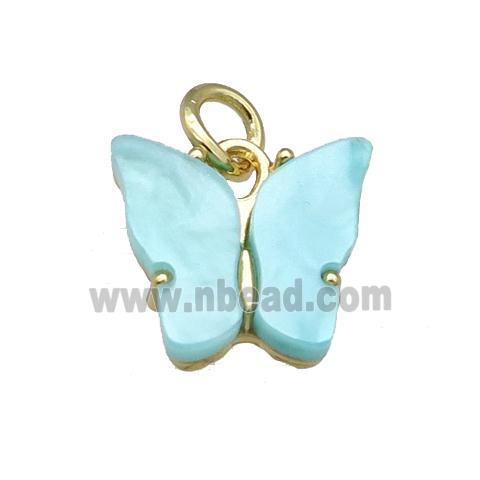 teal Resin Butterfly Pendant, gold plated