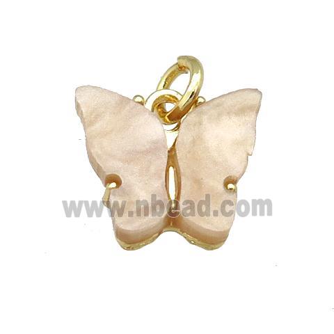 brown Resin Butterfly Pendant, gold plated