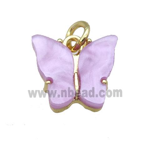 lavender Resin Butterfly Pendant, gold plated