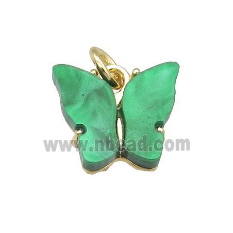 green Resin Butterfly Pendant, gold plated