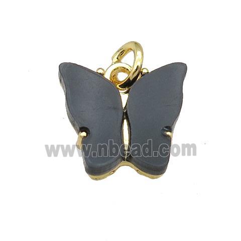 black Resin Butterfly Pendant, gold plated