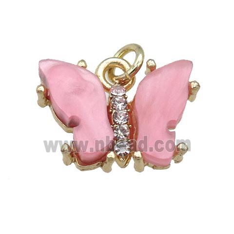 pink Resin Butterfly Pendant, gold plated