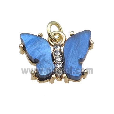 blue Resin Butterfly Pendant, gold plated