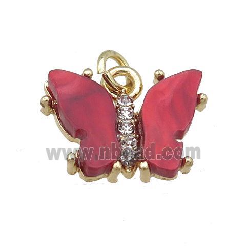 red Resin Butterfly Pendant, gold plated