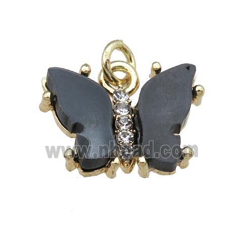 black Resin Butterfly Pendant, gold plated