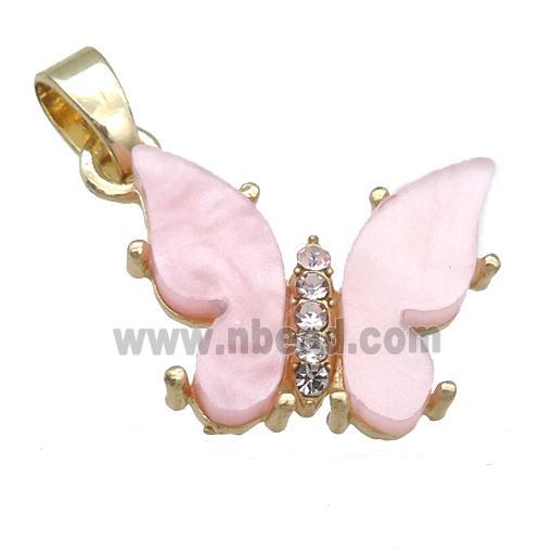 lt.pink Resin Butterfly Pendant, gold plated