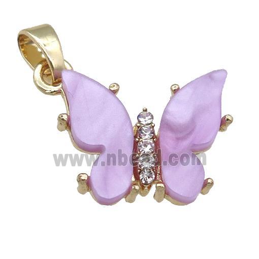 lavender Resin Butterfly Pendant, gold plated