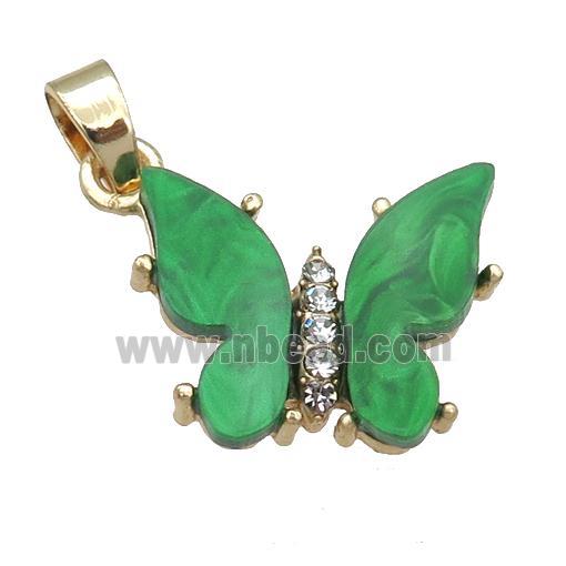 green Resin Butterfly Pendant, gold plated