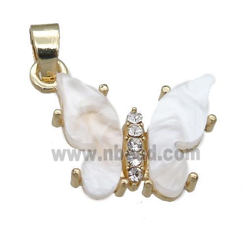 white pearlized Resin Butterfly Pendant, gold plated